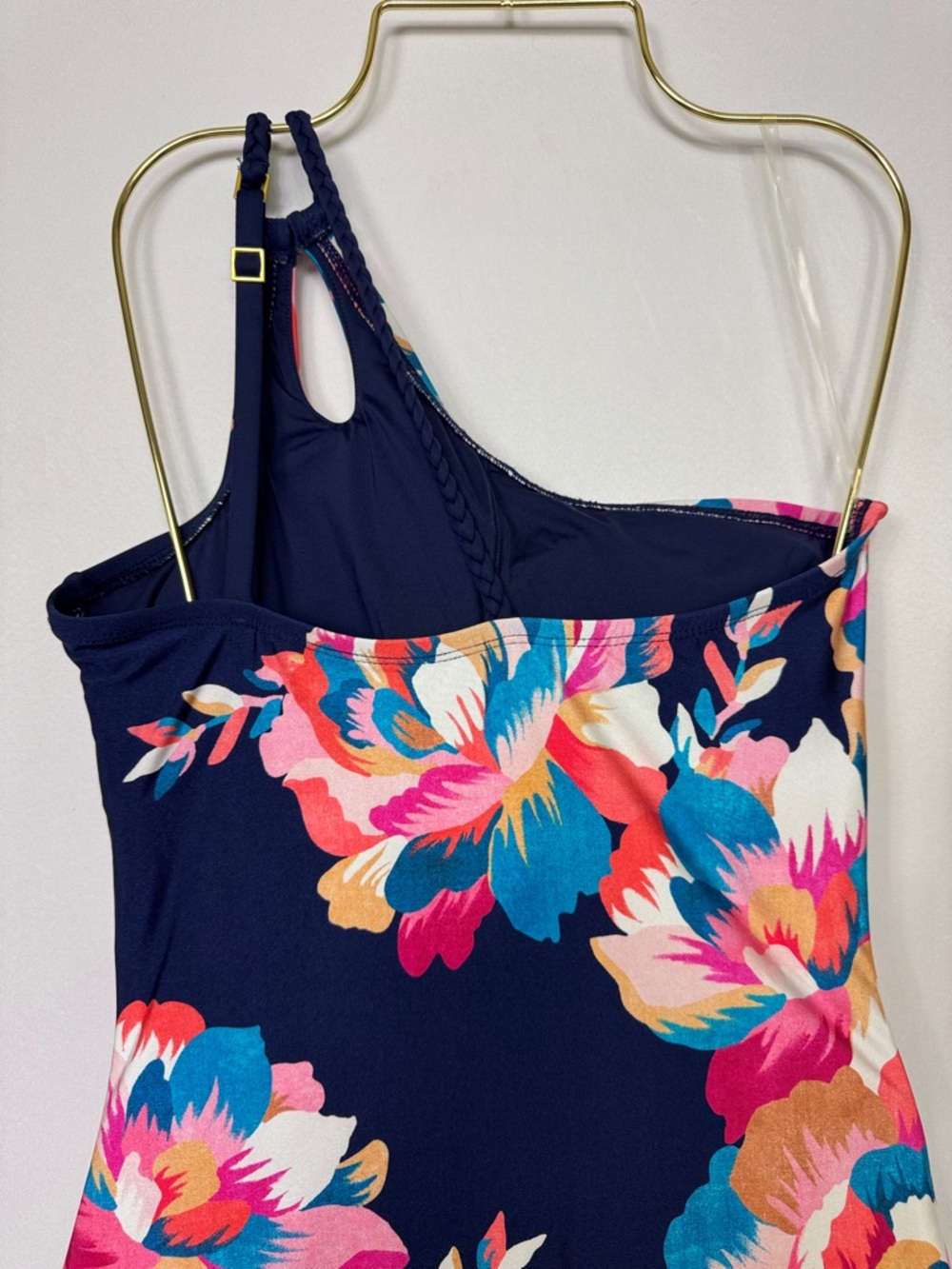 La Blanca Floral-print One-Shoulder Swimsuit Women’s Size 8 Navy Blue Pink White - Picture 8 of 13